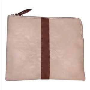 Beige & Brown Stripe Faux Leather Large Clutch